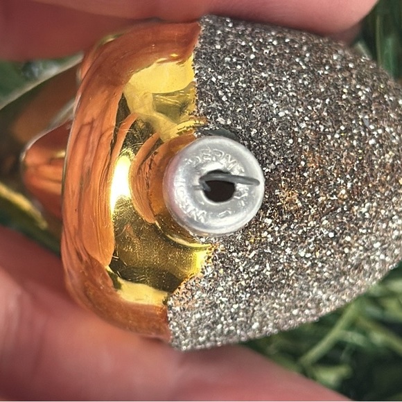 Blown Glass Christmas Ornament Shimmering Crescent Moon Face Gold Germany Vtg - Picture 7 of 8